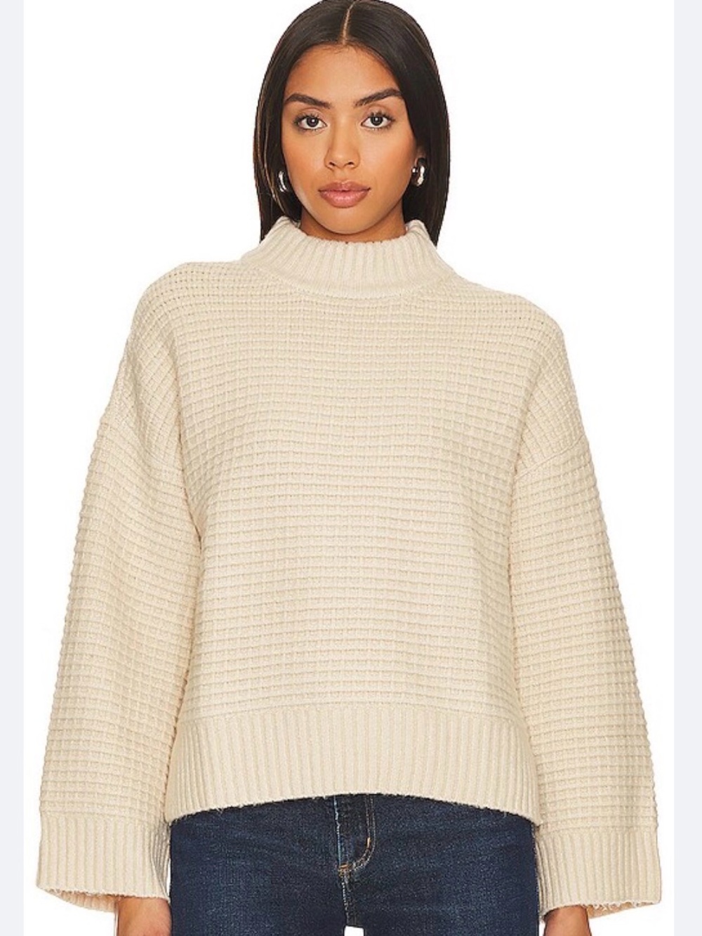 Sanctuary Cream Waffle-Knit Mock Neck Sweater